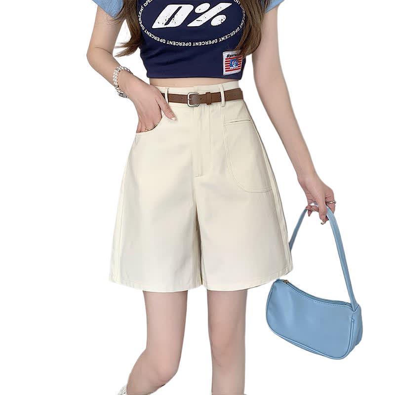 Sommer 2026 Damen Khaki A-Linie Hoher Bund Locker Weites Bein Shorts