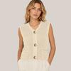 Damen V-Ausschnitt Ärmellose Strickweste mit Taschen Drei-Knopf Cardigan