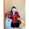 Bow lace-up v-neck twist knitted sweater pullover christmas red sweater women's autumn bottoming top