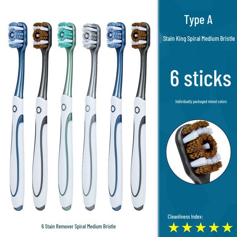 360° Medium-Hard Bristle Toothbrush for Effective Stain Removal - Spiral Filament, Soft Bristle, Adult Size