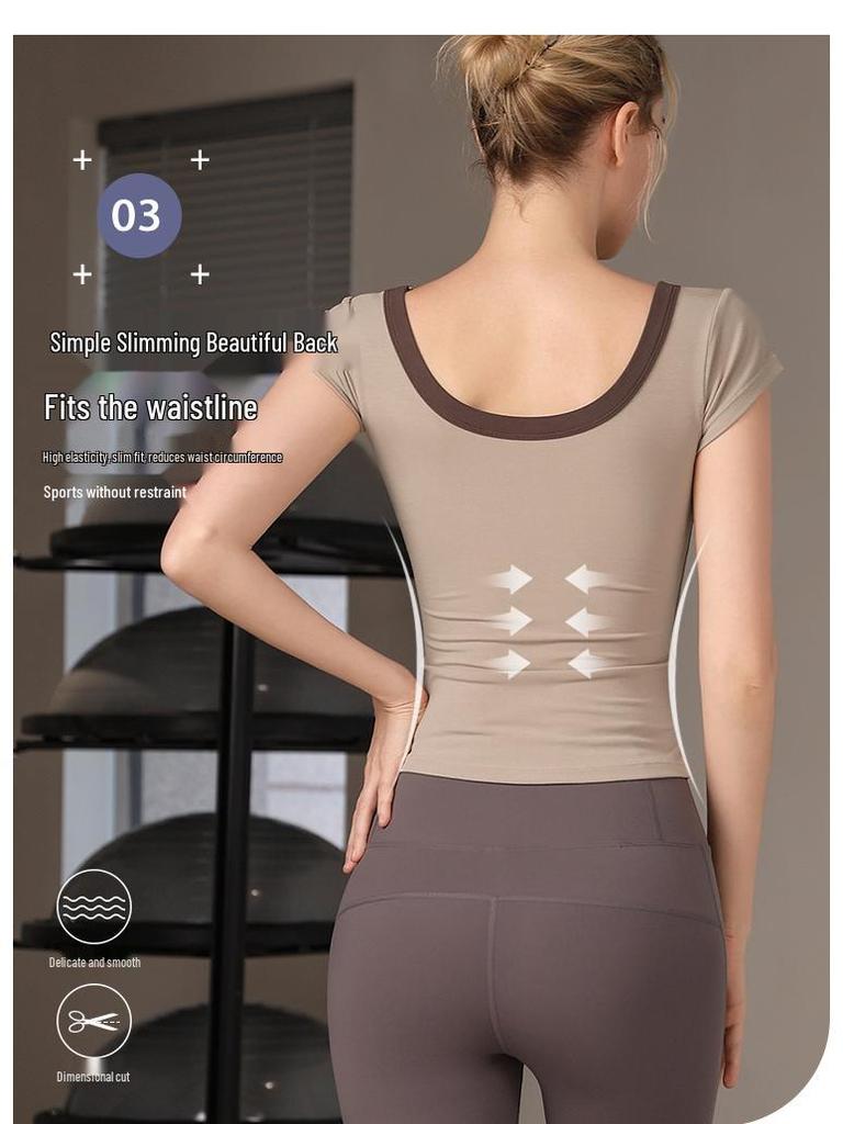 Elastic Cross-Border Yoga Wear: Soft, Thin, Short-Sleeve Sports Pilates T-Shirt, Tight-Fitting Running Top