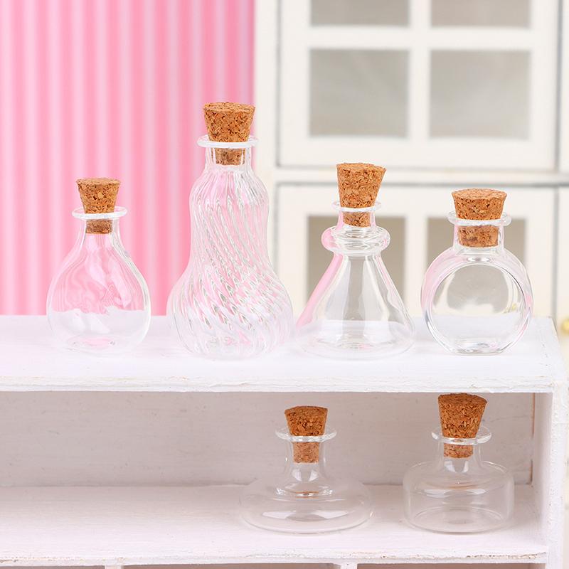1:12 Dollhouse Mini Wish Bottle Glass Storage Bottle W/Cork Candy Jar Home Decor