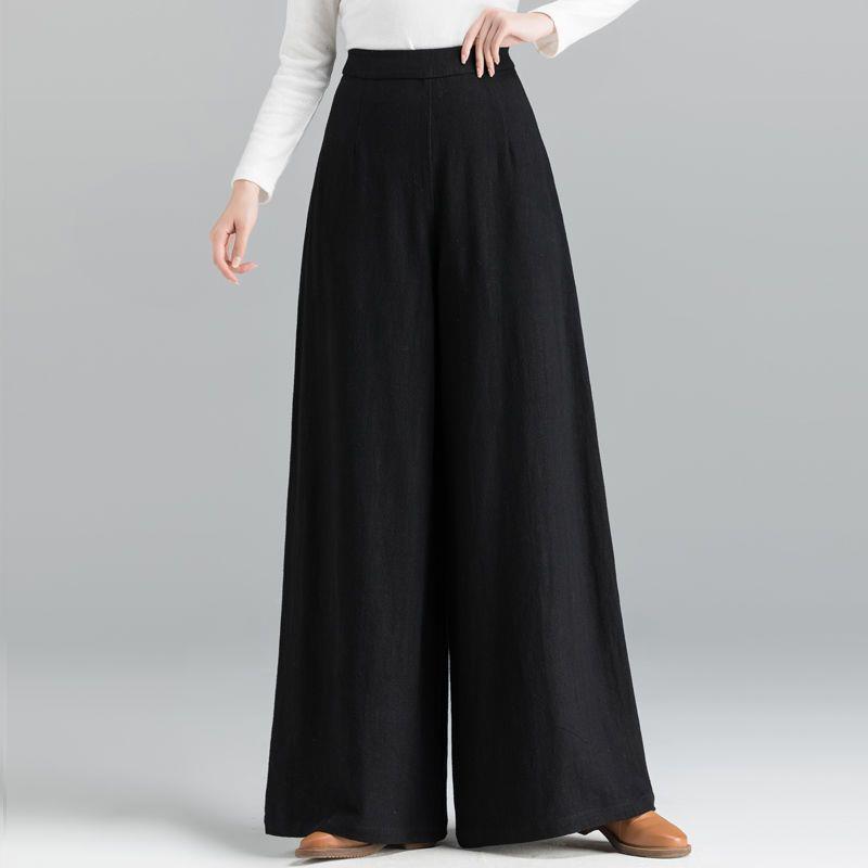 

Women s High-Waisted Cotton-Linen Wide-Leg Pants, Drapey Loose Fit, 2026 Style M (100-115 jin) чёрный