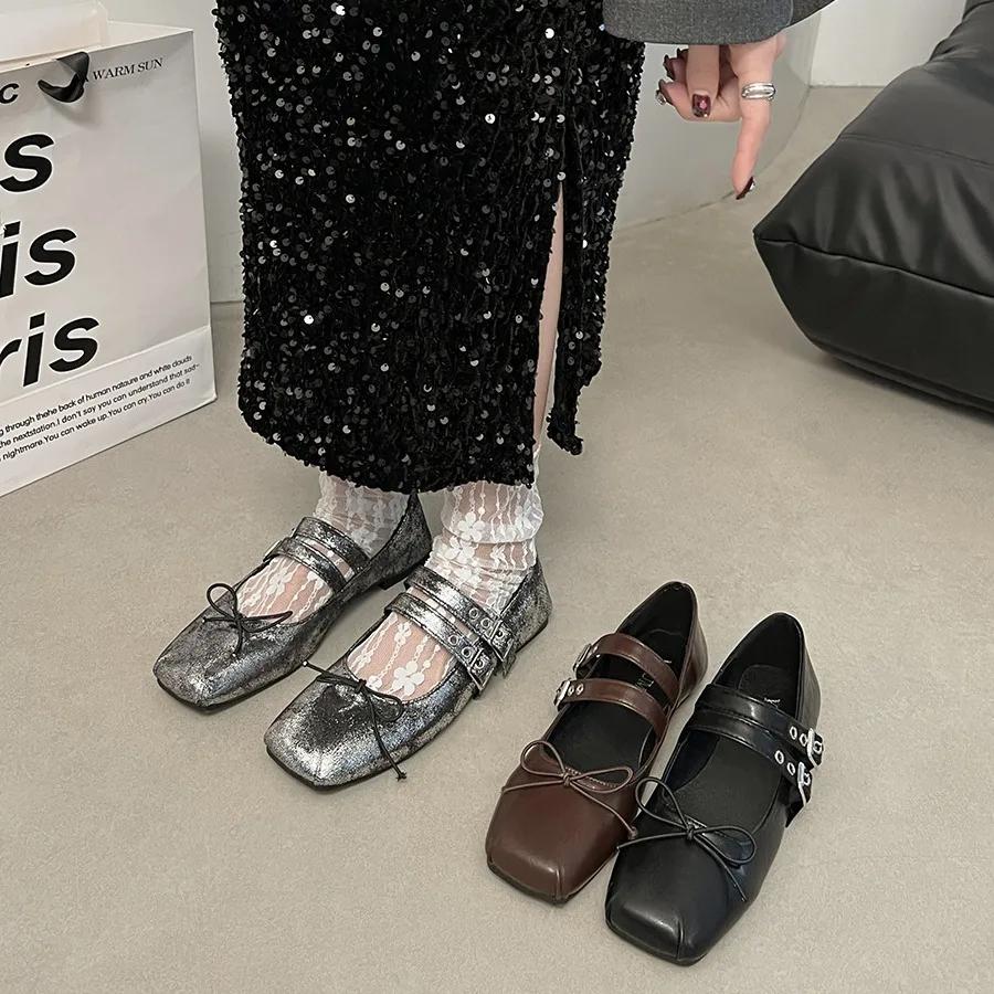 Fashion Spring Mary Jane Shoes Fashion Women's Comfortable Soft Bottom Square Head Flat Shoes Women's Comfortable Ballet Shoes