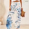 Women Plus Size Loose Wide Leg Long Pants Exquisite Gem Star Print Elastic High Waist Casual Trousers For Daily Beach Vacation Wear