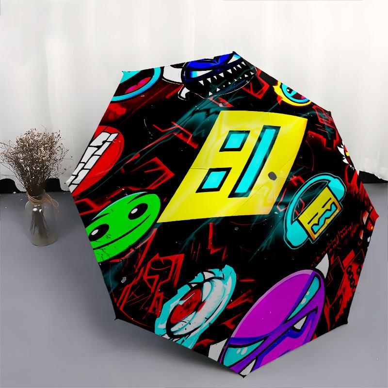 Geometry Dash Automatic Folding Umbrella 8 Ribs Lightweight Design, Durable Iron Frame, Compact and Portable, Ideal Birthday or Christmas