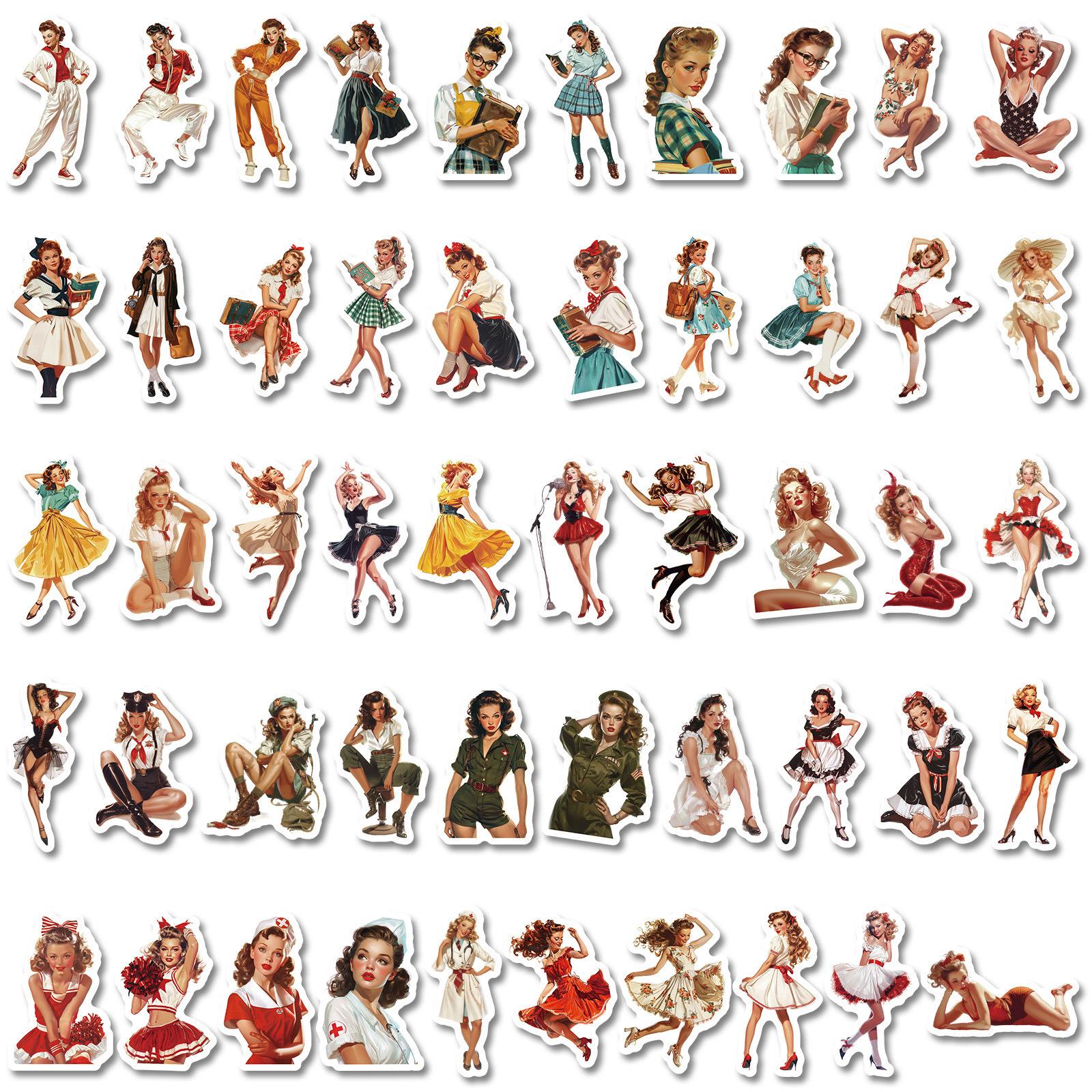 

100 European and American Retro Girl Professional Women Graffiti Stickers DIY Decorative Suitcase Notebook Stickers