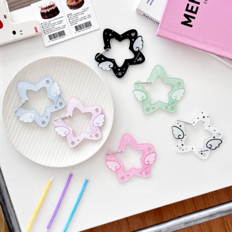 Cute Ins Style Wings Star Carabiner Diy Keychain Bag Charm Backpack Pendant Handbook Acrylic Package Hanging Keychain Decoration