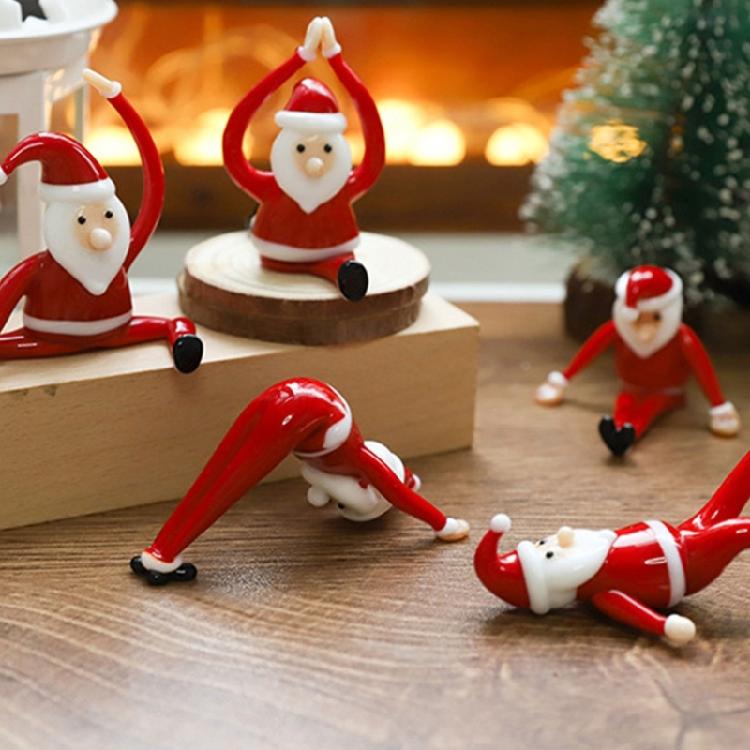 Christmas Decorative Figurine Santa Clauses Ornament Glass Yogas Santa Clauses Figurines for Holiday Car Home Decorations