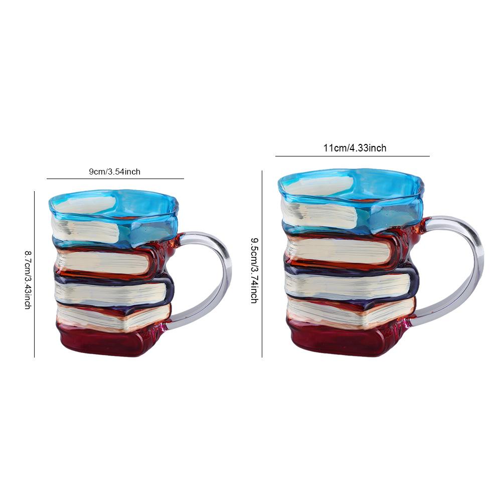 3D Colored Book Glass Cup Novelty Book Stack Coffee Mug Decorative Creative Coffee Cup for Literature Lovers