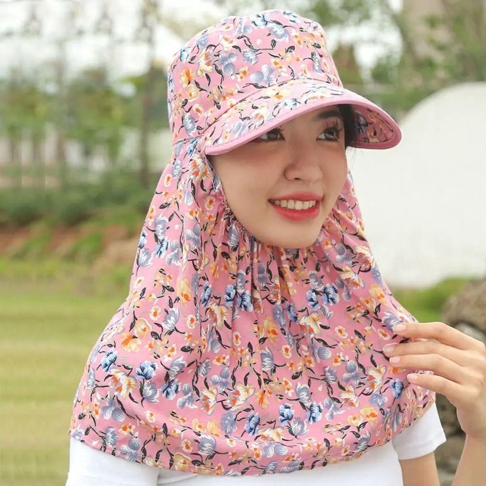 Casual Wide Brim Sun Hat Breathable Neck Protection Sun Visor Cap With Mask Anti-Uv Tea Picking Cap Outdoor