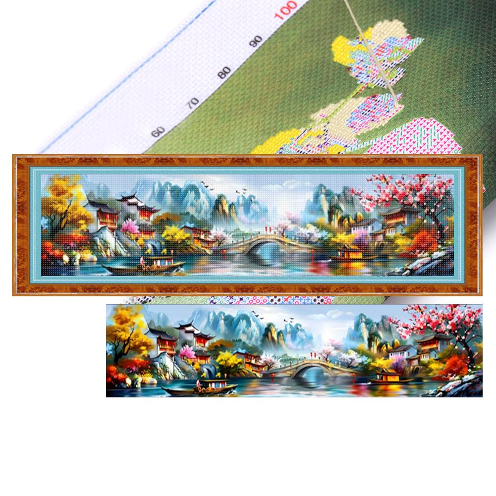 Kit de Cusătură în Cruce Imprimat cu Peisaj DIY 11CT Set Artizanal pentru Broderie Decor Acasă