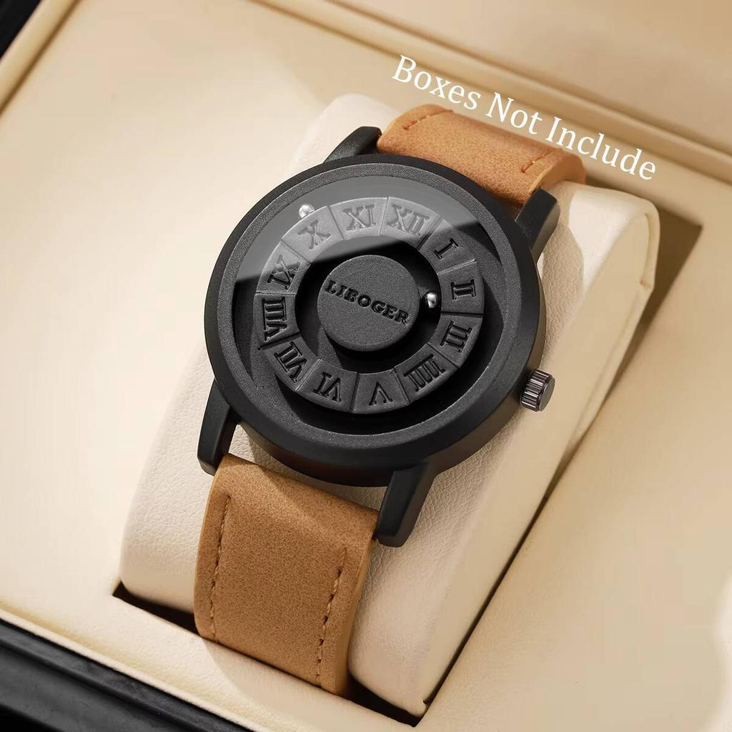 Fashion Magnetic Suspension Men Sports Watches Casual Leather Strap Mens Quartz Wristwatches Reloj Hombre