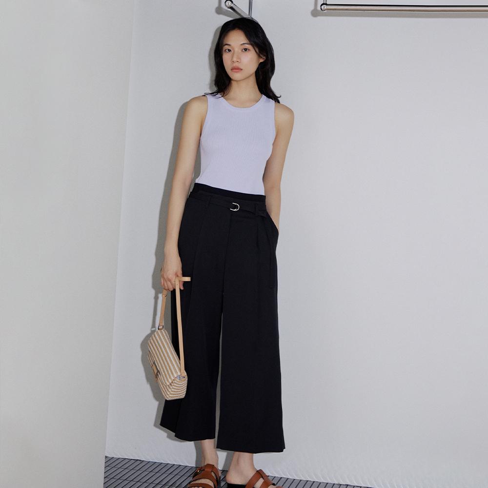 LAP Elastic Waistband Belted Pants Set Ar2Wp563