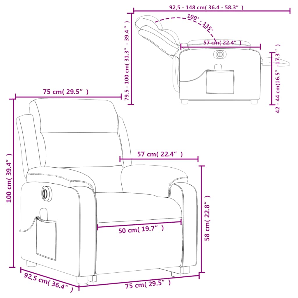 Recliner Chair with Lift Function Electric Cappuccino Faux Leather
