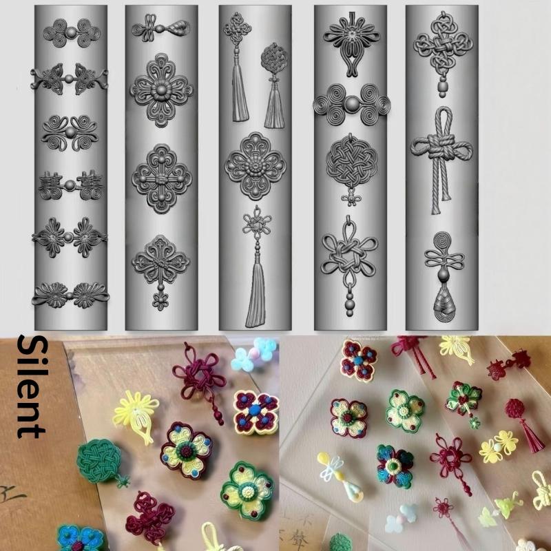 1/6Pcs 3D Silicone Nail Art Mold Retro Flower Vine Chinese Knot Transparent Reusable Nail Carving Stencil For Diy Manicure