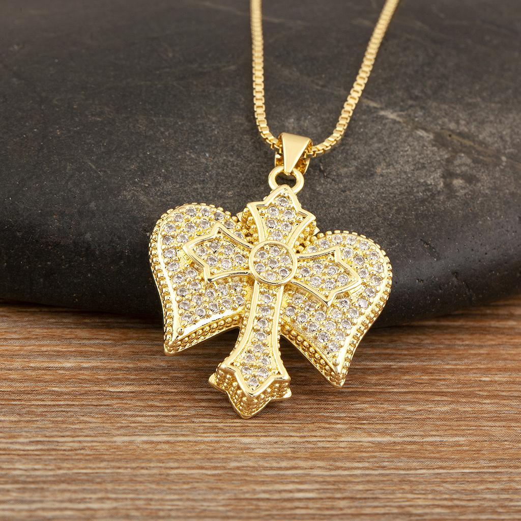 Nidin New Trendy Personality Design Cross Pendant Necklace For Women Men Shiny Crystal Zircon Charm Jewelry Daily Party Gifts
