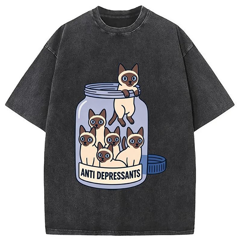 

Men s Cute Siamese Washed Acid T-Shirt Summer Holiday Short Sleeve O-neck Harajuku Tees Casual Loose Tunics S