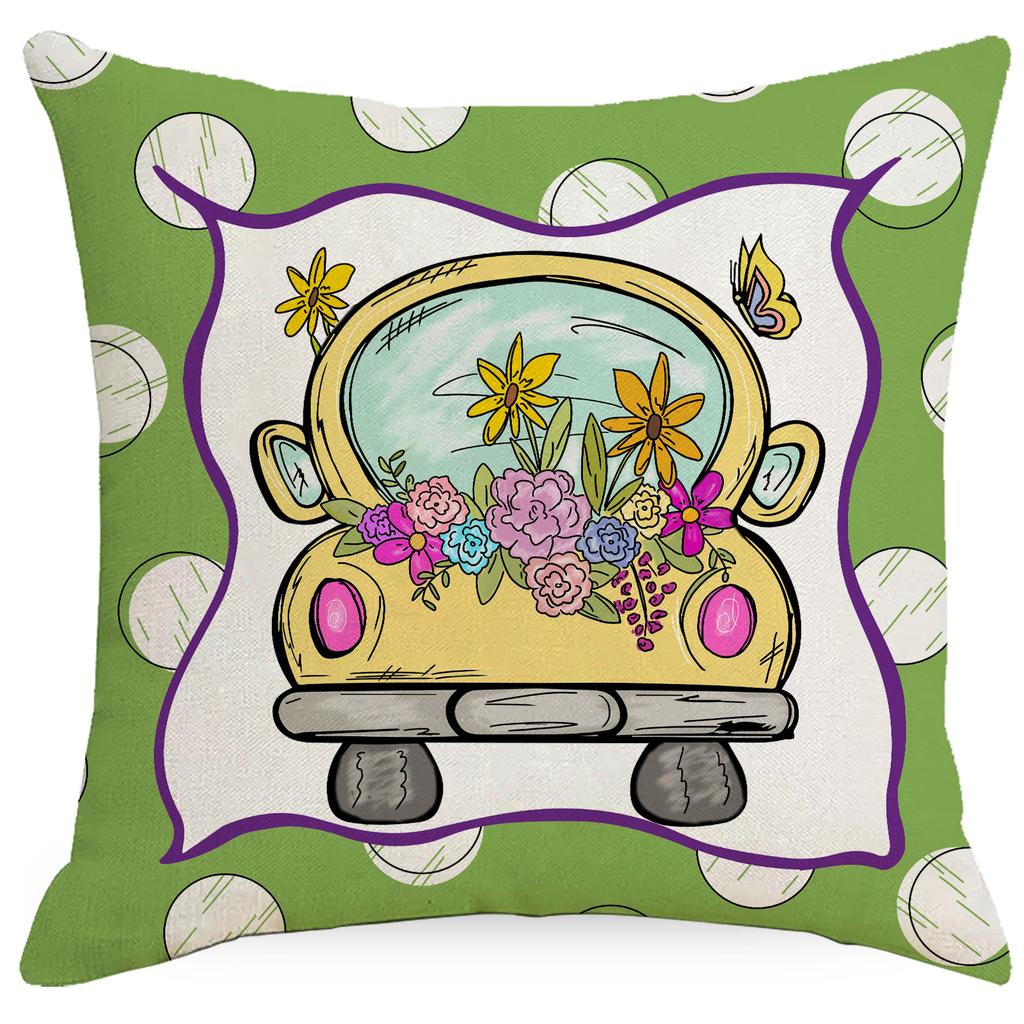 Spring Pillowcase Linen Printed Car Sofa Bedside Pillow Cushion Cover