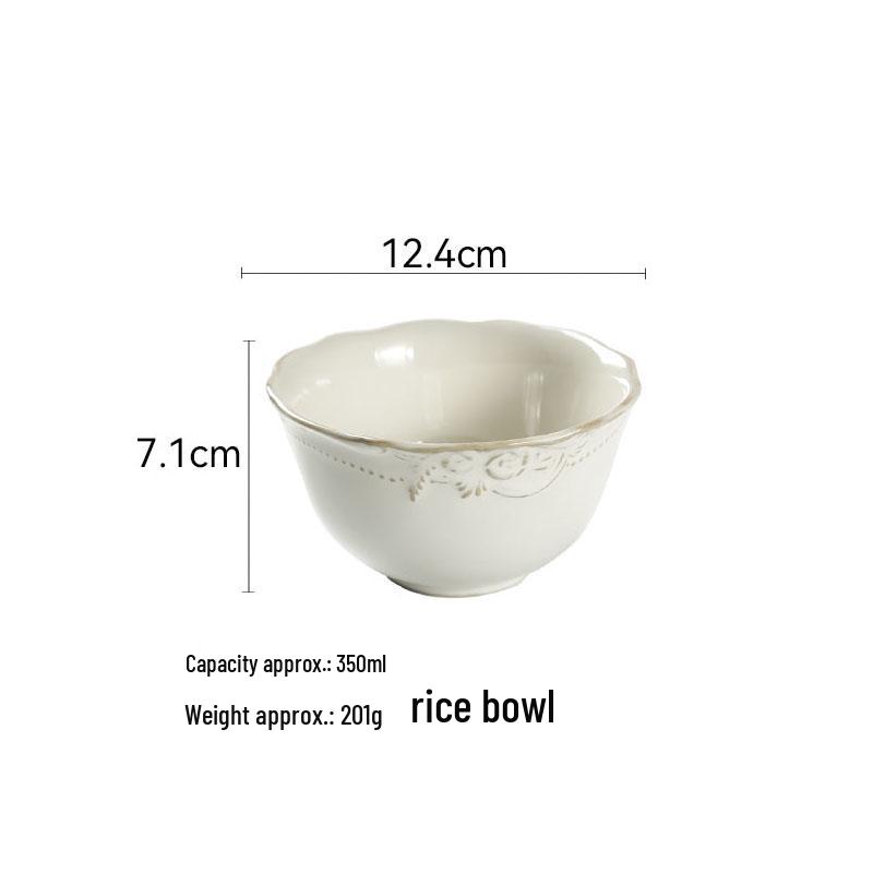 Embossed European-Style Ceramic Tableware Set: Dinner Plates, Rice Bowls, Salad Bowls & Steak Plates