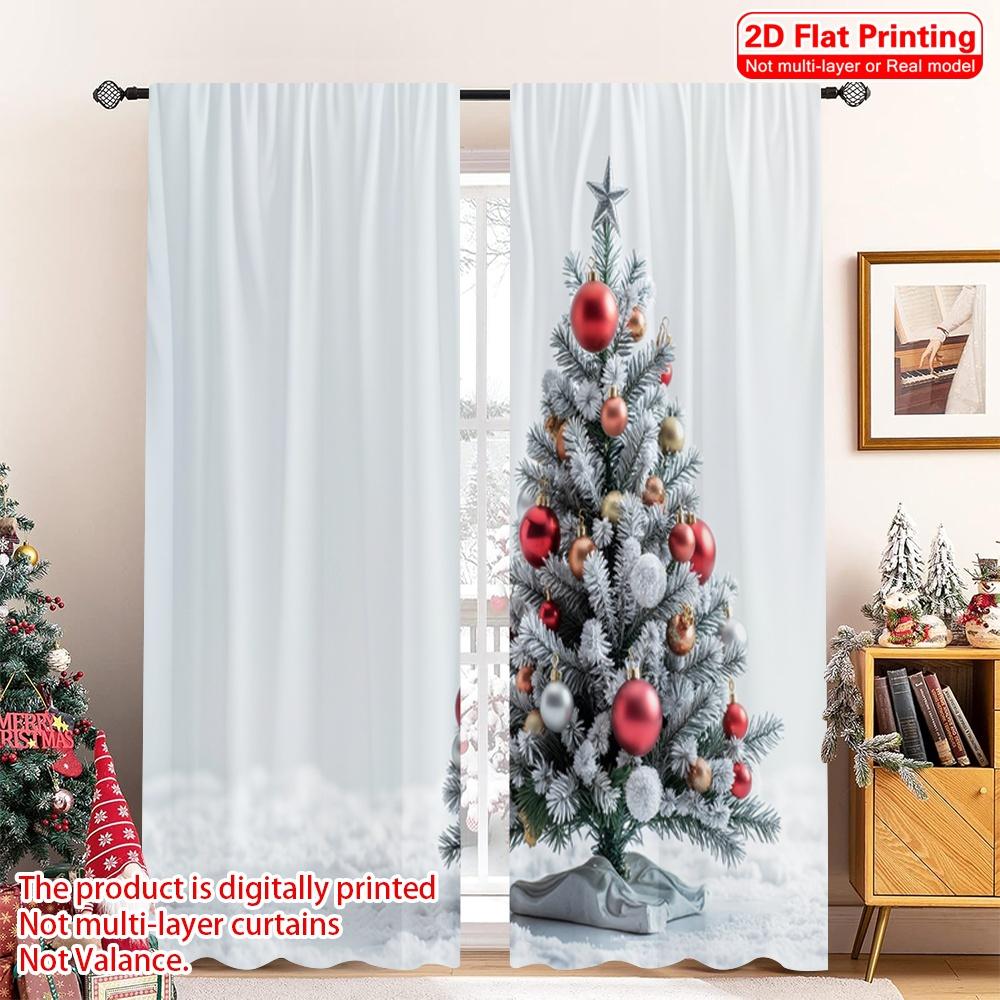 2pcs 2D Flat Printing Merry Christmas Popular Curtains Christmas Tree Star Polyester Without Electricity Party & Holiday Decor