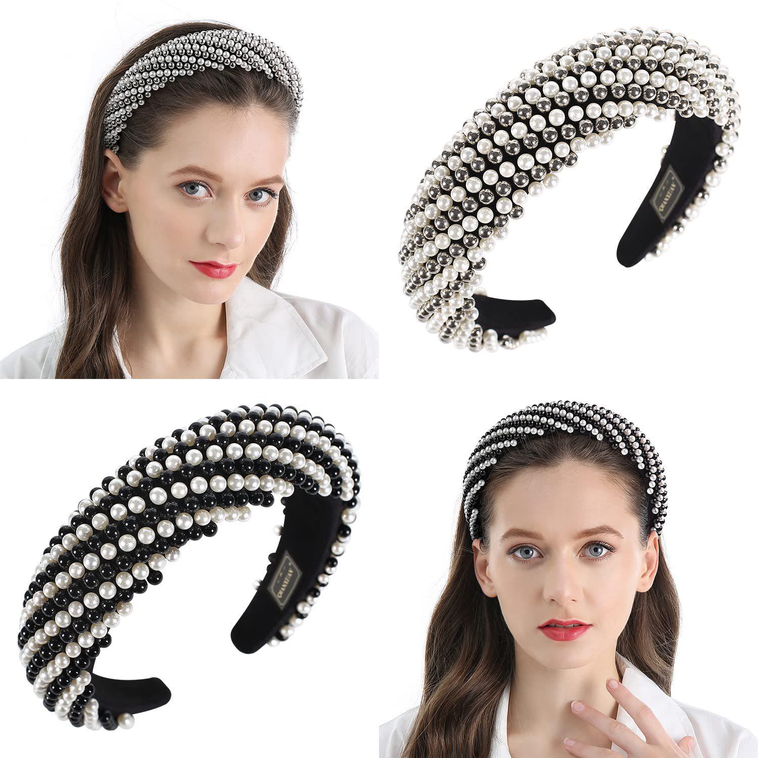 

Европейская и американская трансграничная повязка на голову в стиле барокко с черно-белым жемчугом и губкой, аксессуары для волос