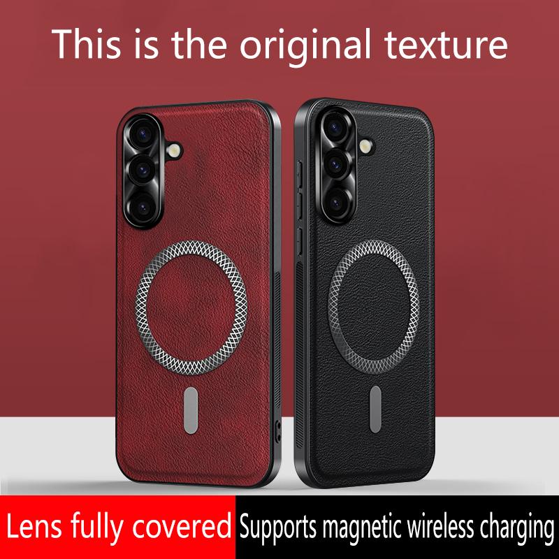For Samsung Galaxy A56 Case Magnetic Elegant Leather Wear-Resistant Lens Fully Covered Non-Slip Grip Edge Cover Shell