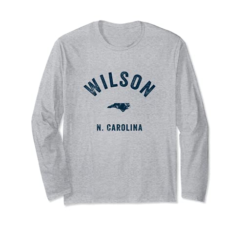 

Wilson North Carolina NC Vintage 1970s Sports Navy Print Long Sleeve T-Shirt