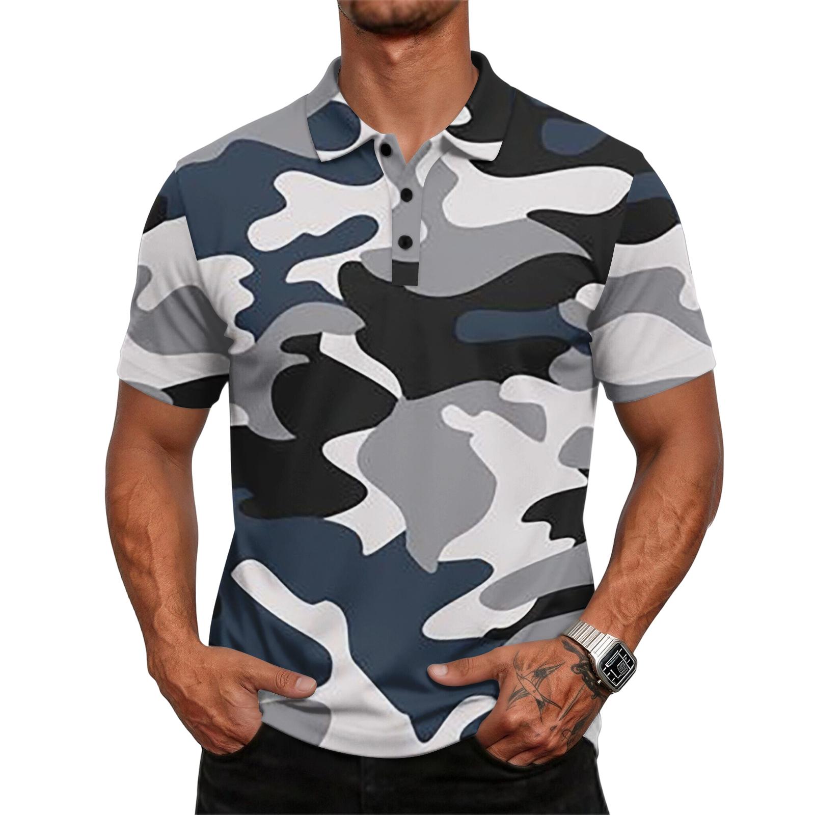 Men s casual loose-fitting fashionable camouflage pattern printed short-sleeved T-shirt top XL