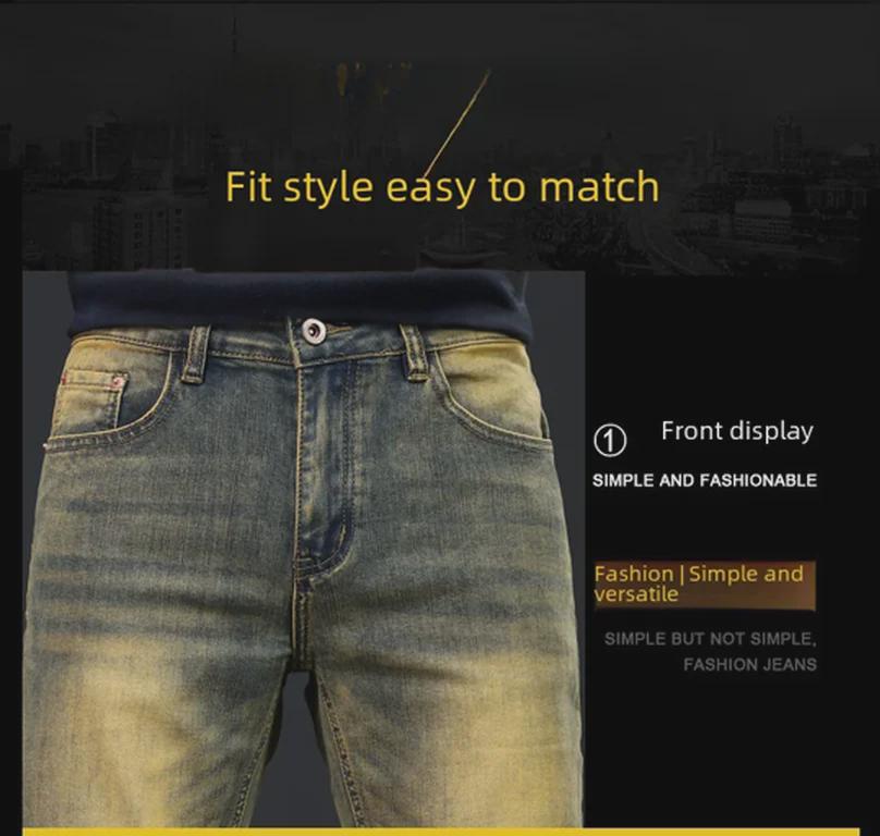 Herr Retro Gula Slim-Fit Jeans - High-End, Elastiska, Skinny Stil för Vår och Höst.
