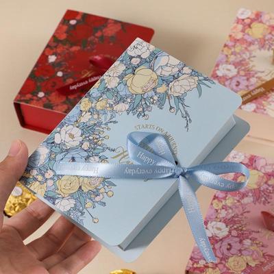 5Pcs Book Shape Gift Box Ith Ribbon Paperboard Candy Chocolate Present Packaging Box For Party, Wedding, Birthday Party Gift Box