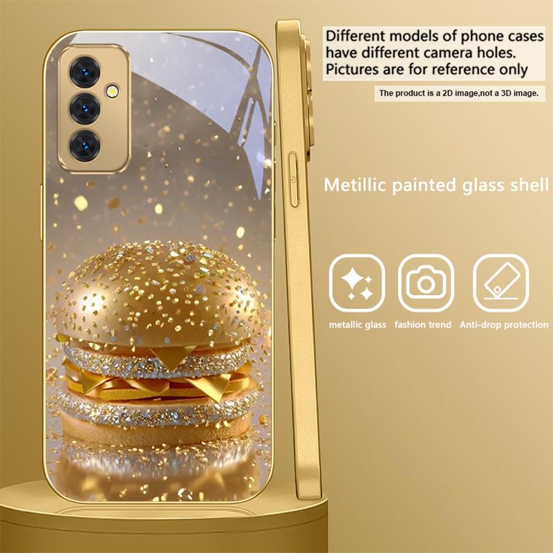 Warm Golden Cute Apple For Samsung Galaxy S 21 S22 S23 Plus S24 Ultra S20 FE 25Ultra S21+ S9+ 22Plus Golden Glass Phone Case
