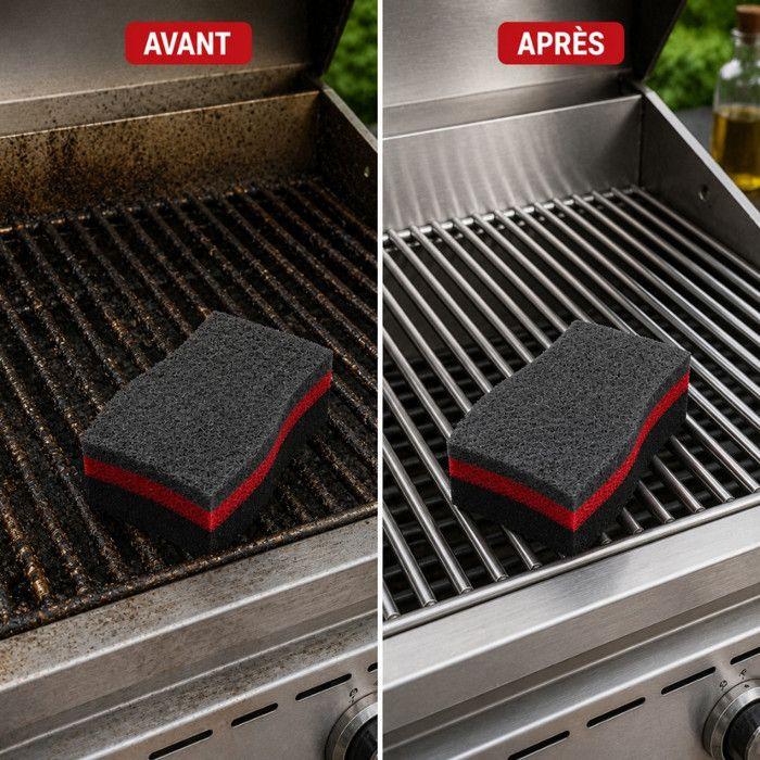 Grillschwamm - BBQ PARTY - Set 6 Stück - Beidseitig schmirgelnd & Mousse - Ergonomisch 14,5 x 8 x 4 cm - Langlebig