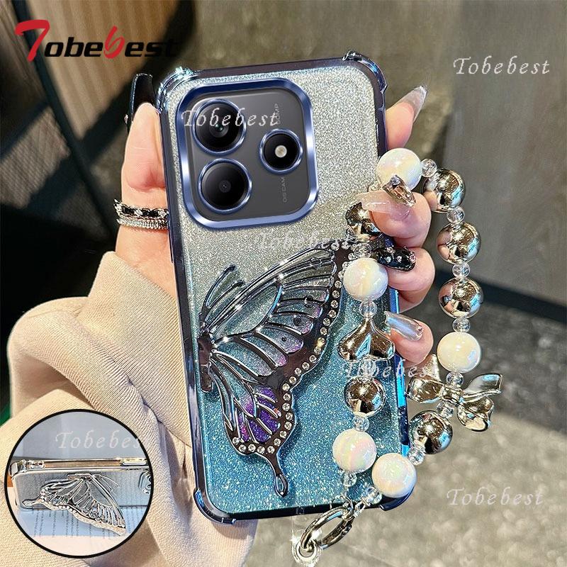 Wstrząsoodporne Platerowane Brokatowe Etui Bransoletka Motyl dla Xiaomi Redmi Note 14 13 12 11 10 9 9S Pro Plus 4G 5G Silikonowe Etui