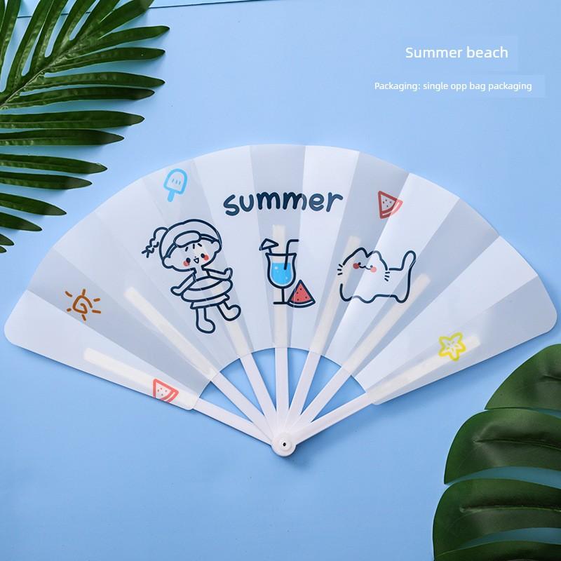 Summer Cartoon Folding Fan, Small Handheld Fan for Students, New Portable Hand-Cranked Fan, Trendy Plastic Folding Fan for Students