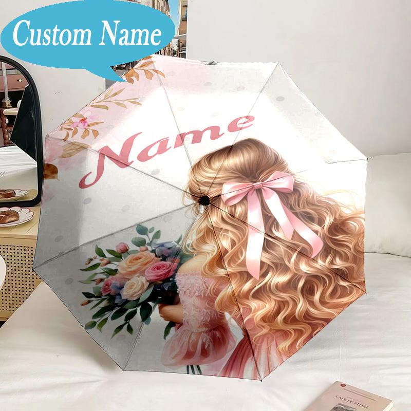Custom Name Umbrella Floral Princess Umbrella 8-Frame for Travel, Camping, Casual Lightweight Portable, Essential for Family Gifts