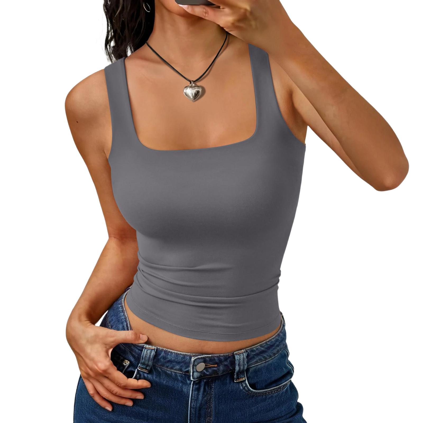 

Women s Fashion Basic Square Neck Sleeveless Top S