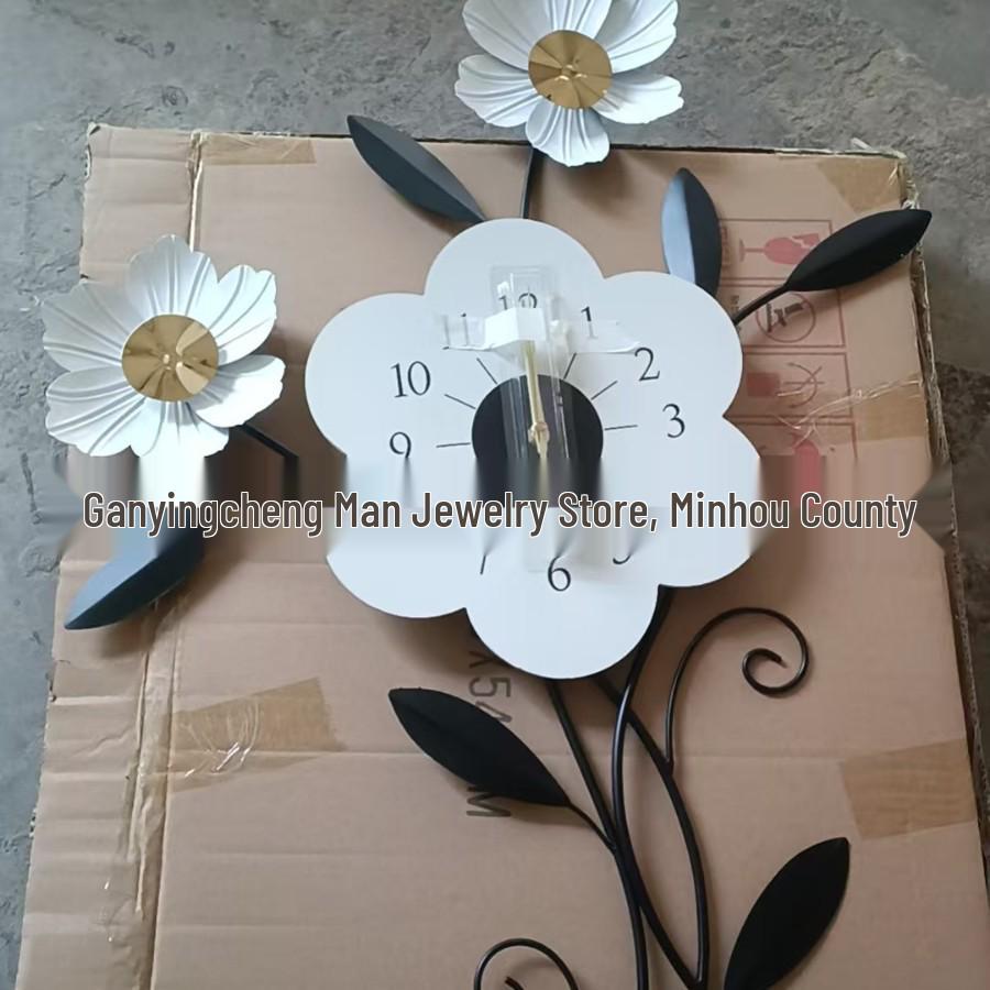 Three-Dimensional Iron Feather Wall Art with Clock for Sofa and Bedroom Decor