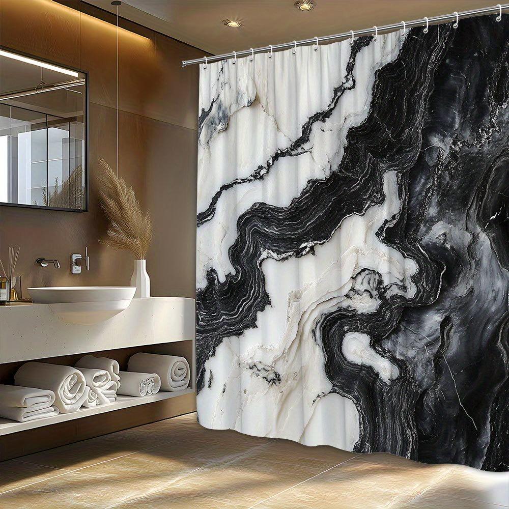 

Elegant Black And White Marble Waterproof Shower Curtain, Luxury Bathroom Decor For Modern Home W60H190(CM)-1 Pcs