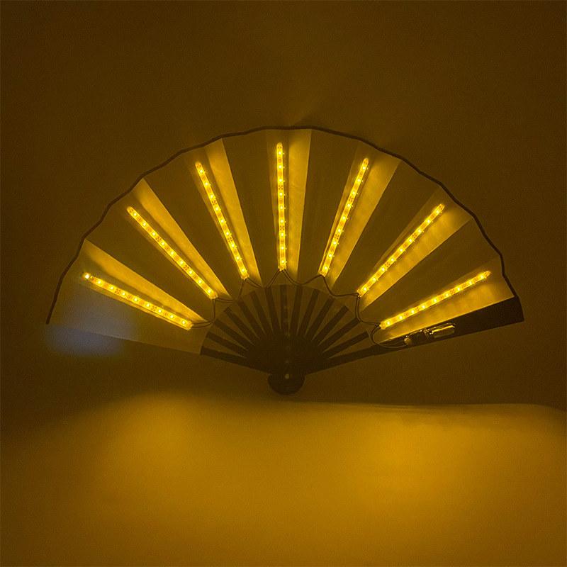 Foldable Hand Fan With Led Light Glowing Fluorescent Discoloration Fan For Night Performance Dj Bar Club Room Party Decoration