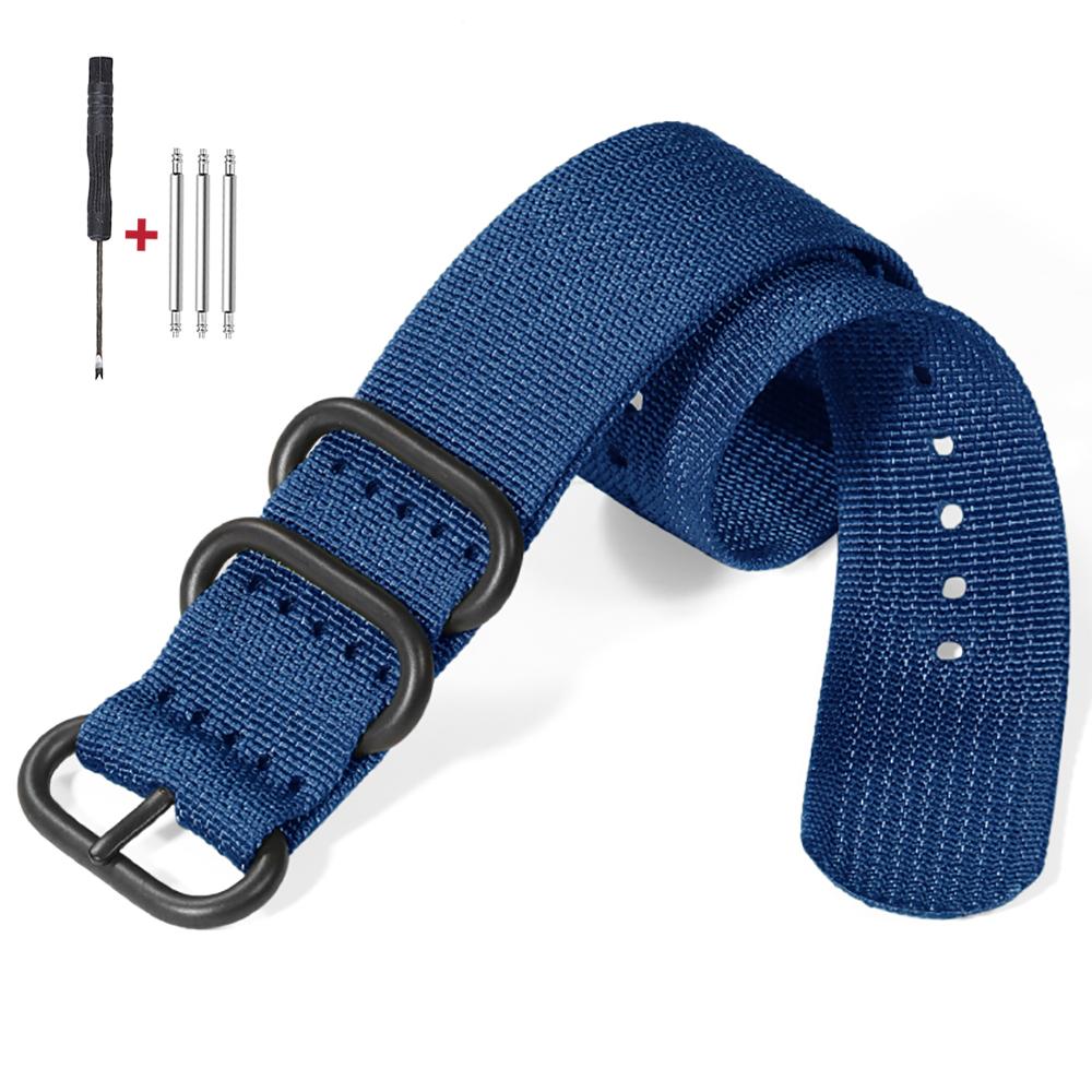 Multicolor Watch Band Nylon Black Ring Buckle Strap 18/20mm 22mm 24mm Striped Waterproof Replace Watch Accessories for Man Women