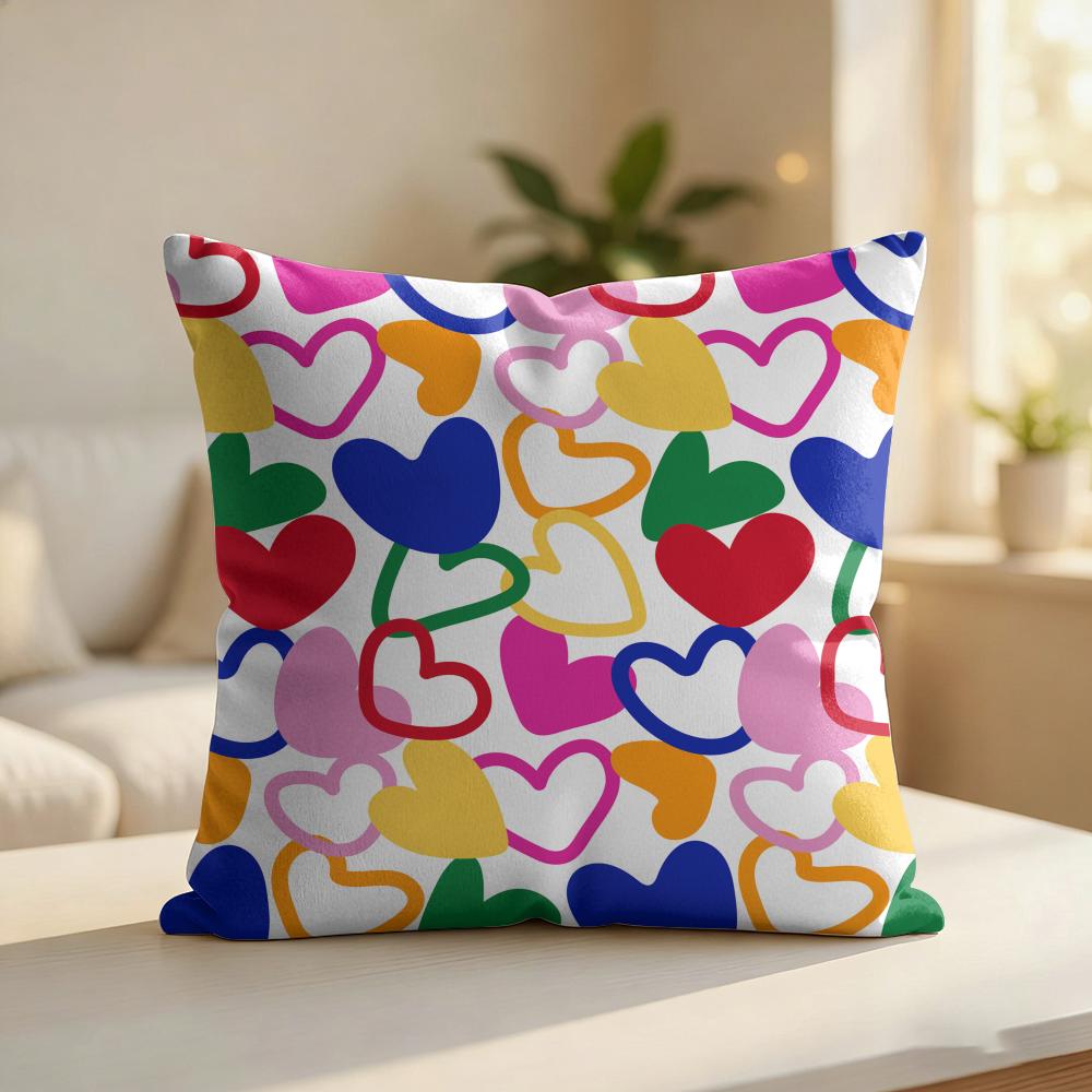 Colorful AIX Heart Pattern Cushion Cover Silky Short Plush Invisible Zipper Dustproof Sofa Pillow Case For Home Decor