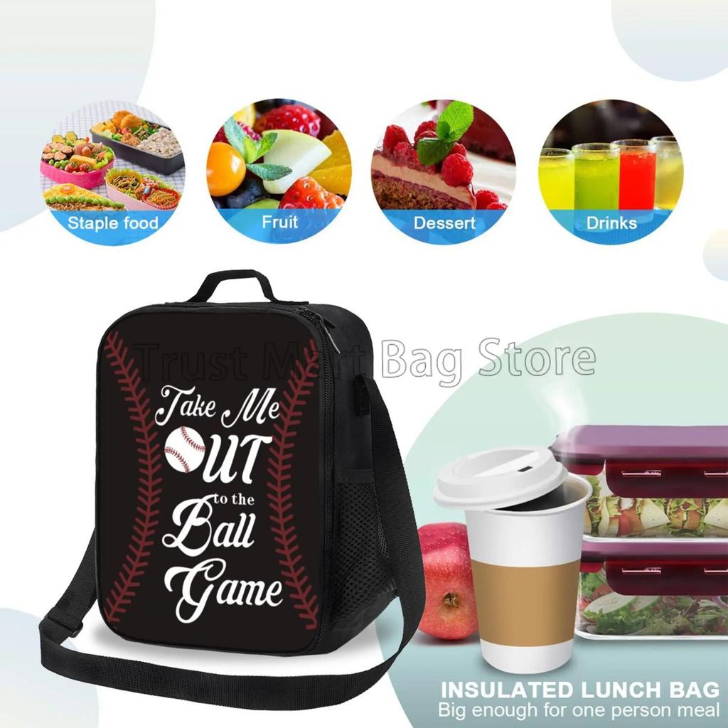 Baseball-Design Wiederverwendbare Lunchtasche Isolierte Lunchbox mit Verstellbarem Schultergurt Auslaufsichere Bento-Tragetaschen für Arbeit Picknick