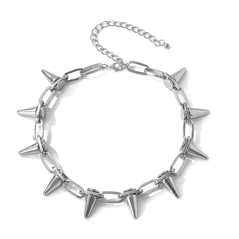 Harajuku Style Personality Fashion Punk Choker Necklace Goth Rivet Metal Spike Link Clavicle Chain For Women Men Jewelry