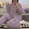 Sweet Cute Cartoon Bear Lady Home Pajama Sets Heart-shaped Print Fashion Casual Women Sleepwear Spring Autumn