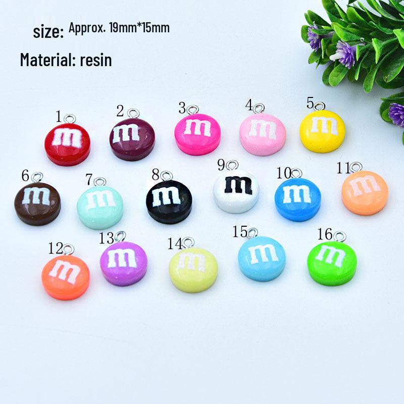 Colorful Candy Toy Ornaments: Resin M&M Chocolate Bean Earrings, Keychains, and DIY Jewelry Pendants.