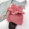 Portable Flower Drawstring Bag Cute Ins Shoulder Bag Literary Plaid Flower Crossbody Bag  Vacation