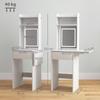 Small Vanity Desk with Mirror and LED Lights, Compact Dressing Table with Drop Leaf, Open Shelves and Drawer, White
