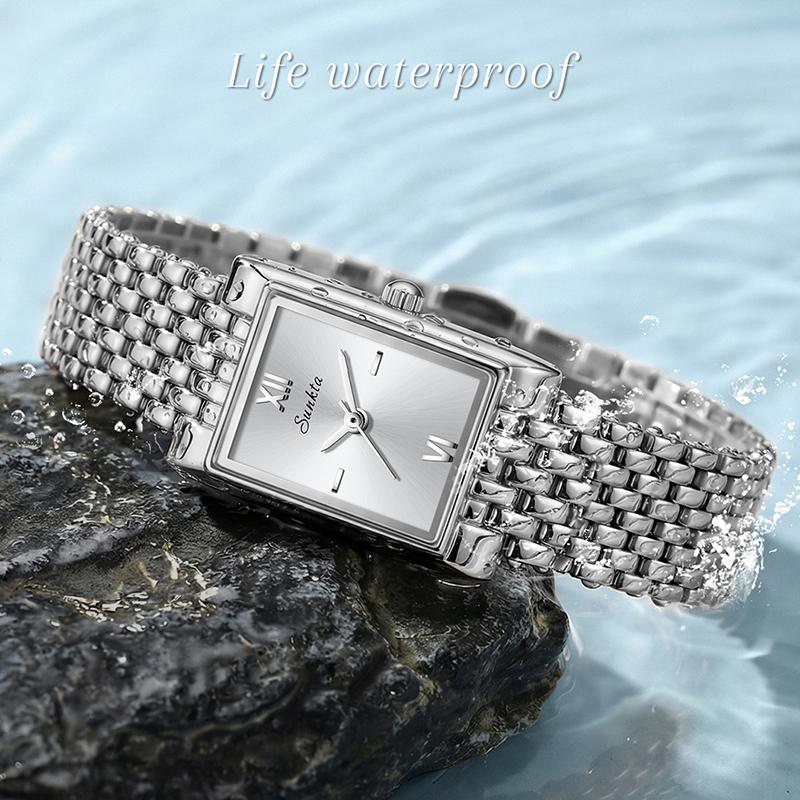 SUNKTA Montre Mode Femme Carrée Créative Acier Inoxydable Étanche Pour Femmes Élégant Bracelet Montre à Quartz Dames