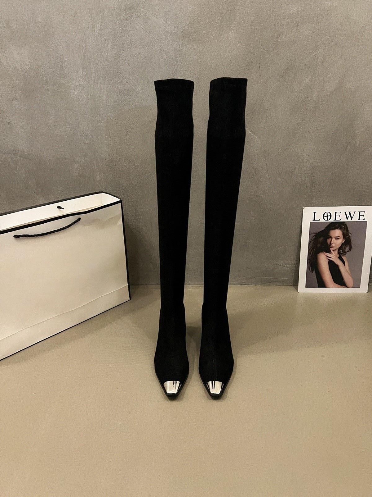 High Heel Over Knee Boots Women s Boots Metal Square Heel Fine Heel Suede Long Skinny Boots 35
